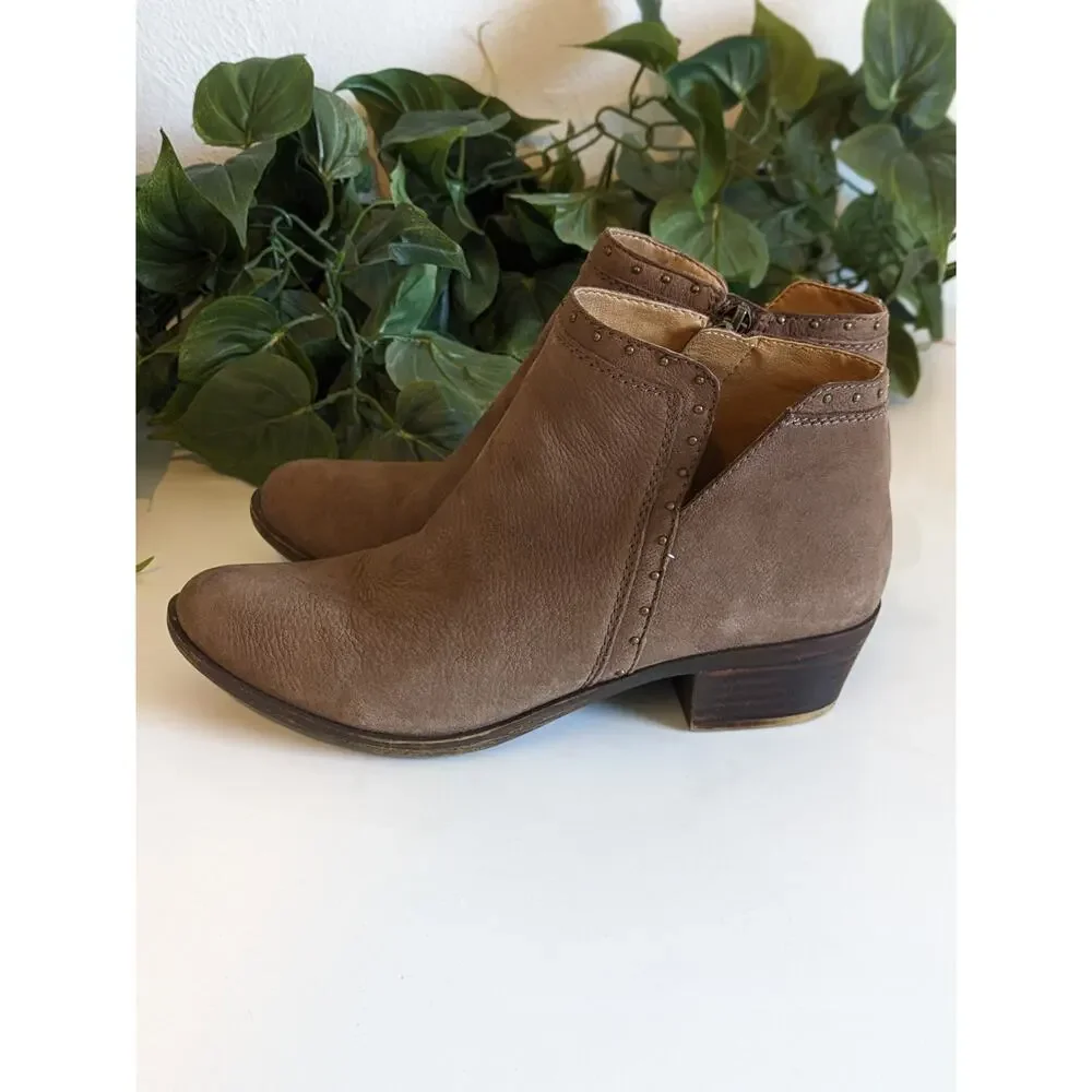 Lucky Brand Beathea Boots Ankle Leather Studded Boho Western Brown Size 7.5